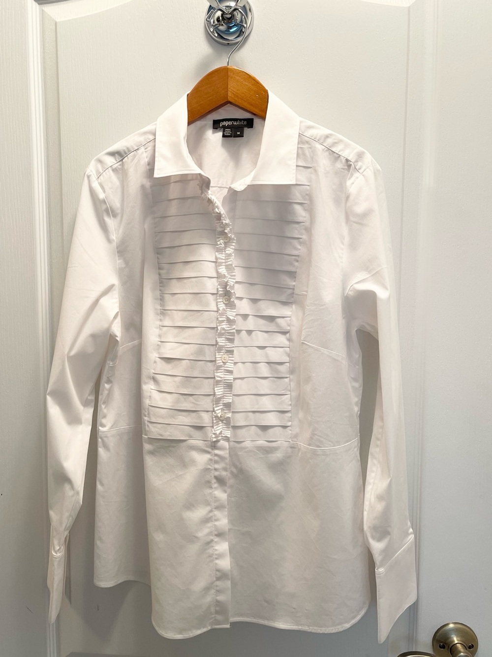 Paperwhite White Pleated Front Women's Shirt